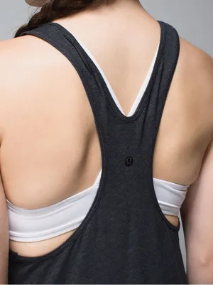 Lululemon Om Racerback Tank Heathered Black Grey Long Loose Yoga Top thumbnail 6