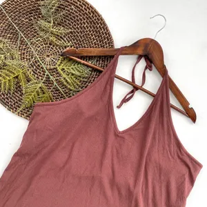 Old Navy Womens Top Shirt Brown Ribbed Halter Tie Neck Plus Size 4X thumbnail 1