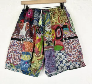 Blue Gecko Patchwork Shorts Size S/M Hippie Boho Cotton Cargo Pockets Festival thumbnail 1