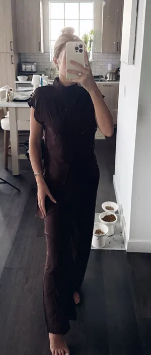 SHEIN Women's Dark Brown Short-Sleeve Jumpsuit Two Piece (Size Small) thumbnail 1
