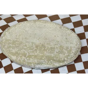 Vintage 1950's Reina Oval Pearl Beaded Evening Bag 7" with Zipper Closure thumbnail 4