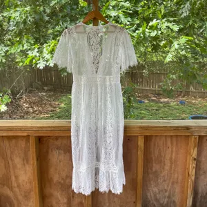 Main Strip Women's White Lace Midi Topper Cardigan Size S thumbnail 2
