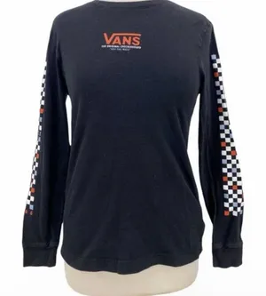 Vans Black Checkered Sleeve Shirt with Red Logo thumbnail 1