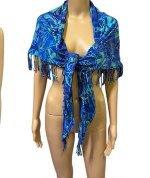 Bali Batiks Resort Wear Handpainted Rayon Fringed Triangular Sarong Scarf Wrap thumbnail 1