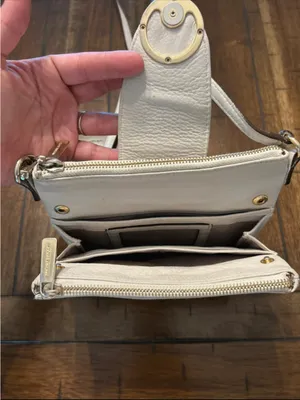 MICHAEL Michael Kors Cream Leather MK Logo Crossbody thumbnail 4