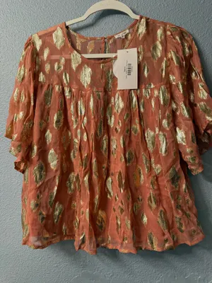 Gold and Peach Women's Top Orange Size L thumbnail 7