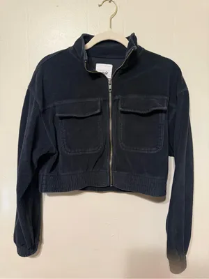 aerie Cropped Corduroy Utility Jacket - black XS thumbnail 1