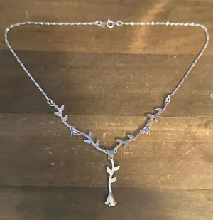 Vintage Silver Tone CZ Vine Y Necklace thumbnail 6