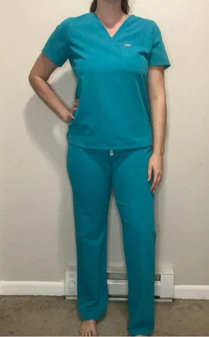 FIGS Catarina Scrub Top + Livingston Pants Set Teal Size Medium Tall thumbnail 1