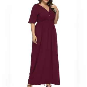 Allegrace 2XL Burgundy Maxi Dress Empire Waist Button Front Casual Boho thumbnail 4