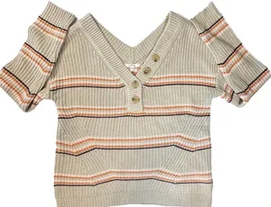Maurices‎ Striped Vneck Knit Pullover Sweater Boho Tan Detail Womens size Med thumbnail 1