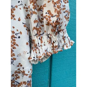 Romantic‎ Ditsy Floral Puff Sleeve Midi Dress White Rust Sweetheart Neck Sl thumbnail 4