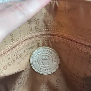 Vintage Etienne Aigner Bone leather and woven jute double handled satchel thumbnail 5