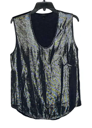 J. Crew Tank Top Size Medium Navy & Shiny Lined‎ 100% Polyester Womens thumbnail 1