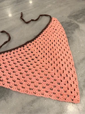 Handmade Crochet Bandana Head Scarf Cotton Boho Triangle Wrap Fest Cottagecore thumbnail 1