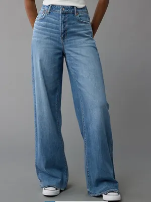 American Eagle Dreamy Drape Super High Rise Baggy Wide Leg Jeans size 18 short thumbnail 2