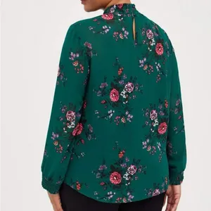 Torrid Green Floral Georgette Smocked Mock Neck Blouse Size 2‎ 2X 18/20 thumbnail 3