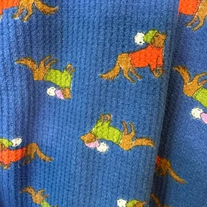 Aerie Womens Cotton Blend Waffle Knit Henley XL Blue Dachshund Dog Print Top thumbnail 8