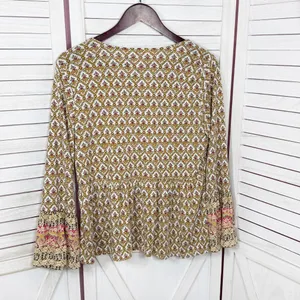Style & Co‎ Printed Flared Hem Bell Sleeve V Neck Top Yellow Multi Small thumbnail 8