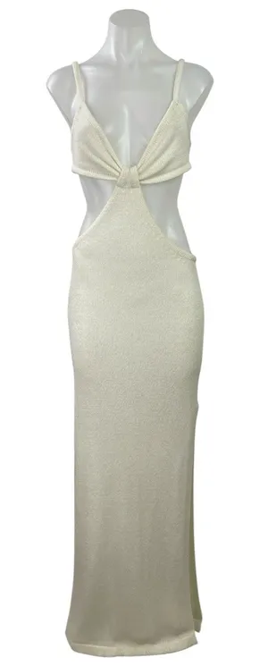 12th Tribe Women's Cream Sleeveless Knit Twisted Knot Slit Cutouts Maxi Dress S thumbnail 1