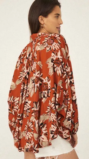 Free People good vibrations floral printed oversized blouse thumbnail 5