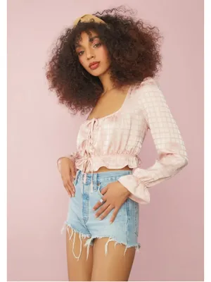 Sugar Thrillz Rose Cup Of Tea Satin Tie Front Crop Top Size M (18” PTP) NWT thumbnail 4