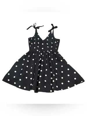 Old Navy Special Occasion Navy Blue Taffeta Polka Dot Tie-Shoulder Dress S thumbnail 2