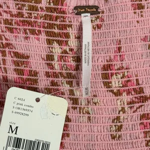 Free People Hilary Printed Top Womens M Pink Floral Ruched Puff Sleeve Smocked thumbnail 7