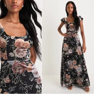 LULUS Sophisticated Romantic Sexy Elegant Burnout Floral Prom Wedding Maxi Dress thumbnail 2