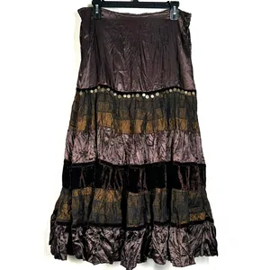 Vintage Y2K S Maxi skirt velvet boho-style fringe trim whimsigoth renaissance thumbnail 2