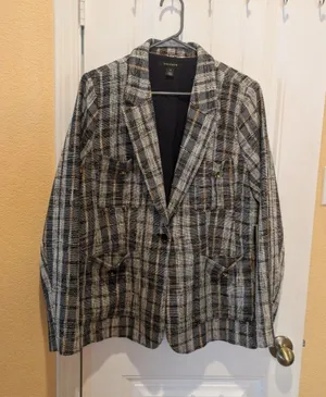 Halogen Blazer Womens XL Multicolor Plaid Tweed Single Breasted One Button thumbnail 1