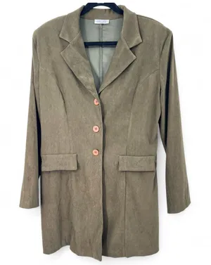 Vintage Celine | M | Blazer Jacket Micro Suede Womens Thigh Length Olive Green thumbnail 1