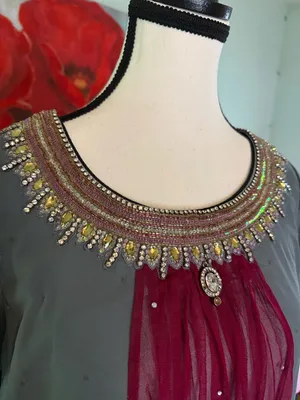 kurta features intricate Rhinestones rich fuchsia and crimson XL Dress Lined FFU thumbnail 3