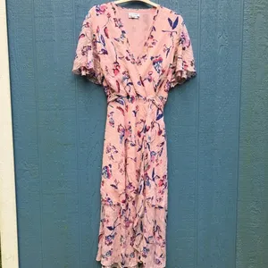 Tanya Taylor Blaire Pink Floral Silk Ruffle MIDI Dress Faux Wrap Flowers v6x thumbnail 7