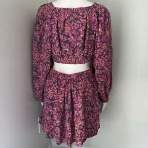 Free People Jeal Bohemian Floral Cutout Dress Pink Long Sleeve Dress Medium thumbnail 7