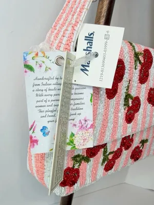 NWT Beaded Cherry Shoulder Bag Pink White Handmade India Viral TikTok Purse thumbnail 14
