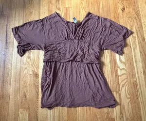 Banana Republic Peplum Tube Top XL Brown Modal Stretch Strapless Shirt y2k thumbnail 1