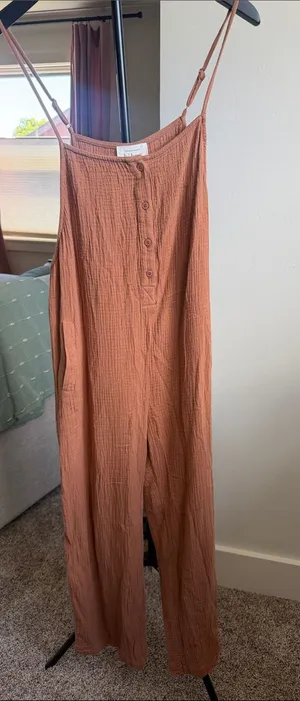 bohme Rust-Colored Button-Front Spaghetti Strap Jumpsuit thumbnail 1