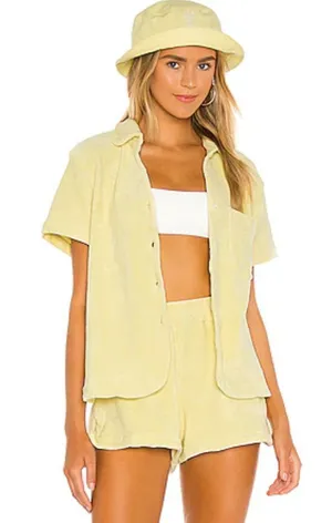 Frankies Bikinis Coco Top Yellow Terry Cloth Short Sleeve Button Up Shirt XS thumbnail 1