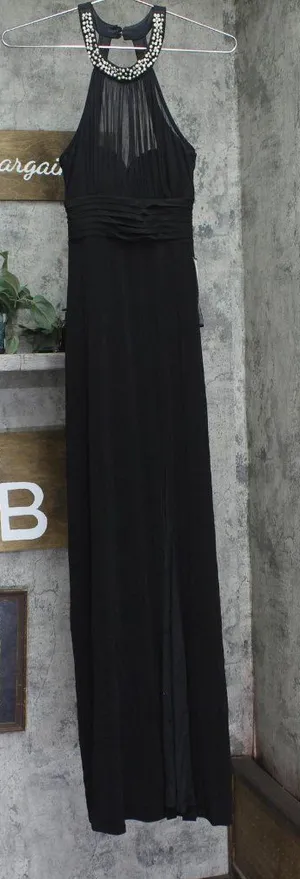Speechless Juniors Embellished Ruched Cutout Gown Dress Black 3 thumbnail 1
