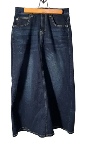 Womens Sz 8 Maxi Denim Skirt Dark Wash Slit Back Stretch Cotton Jeans High Waist thumbnail 1