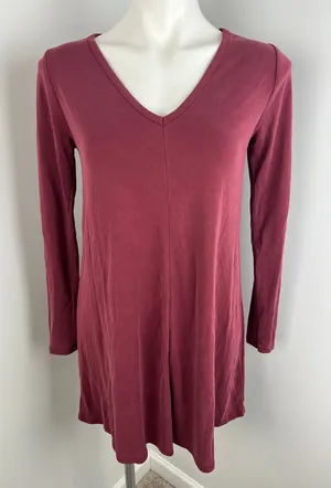 Abercrombie & Fitch Red Long Sleeved V-NeckTunic Top Small thumbnail 1