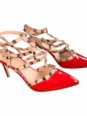 NEW MIX No 6 Black Patent Nude Gold Studded Strappy Heels Stud thumbnail 3