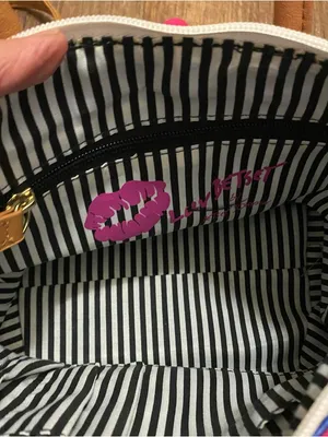Luv Betsey Johnson Nautical Mini Tote Bag Purse Blue White Stripes Pink Pom 7x10 thumbnail 9