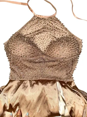 Sherri Hill 52570 Beaded Rhinestone Satin Layered Halter Gown 0 in Mocha thumbnail 10