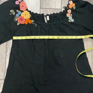 Moth for 3/4 Sleeve Black Wool Blend Blouse Floral Appliqué Detail thumbnail 12