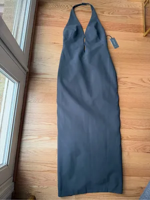 Liv Foster Stretch Crepe Halter Column Gown Grey Size 8 NWT thumbnail 4