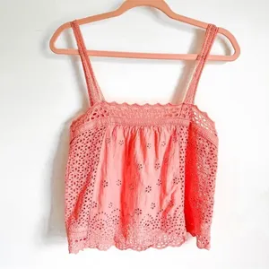 Pink Eyelet Embroidered Cropped Cami Top sz Small thumbnail 1