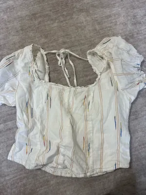 Free People Serotonin Corset Top Cotton Peasant Cop Puff Sleeve White size medium thumbnail 2
