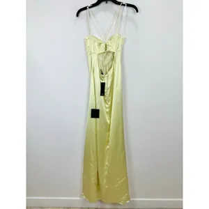 Lulus Stunning Example Light Yellow Satin Backless Maxi Dress Formal Small NWT thumbnail 8